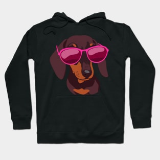 Dachshund Pink Glasses Dog Lover Retro Hoodie